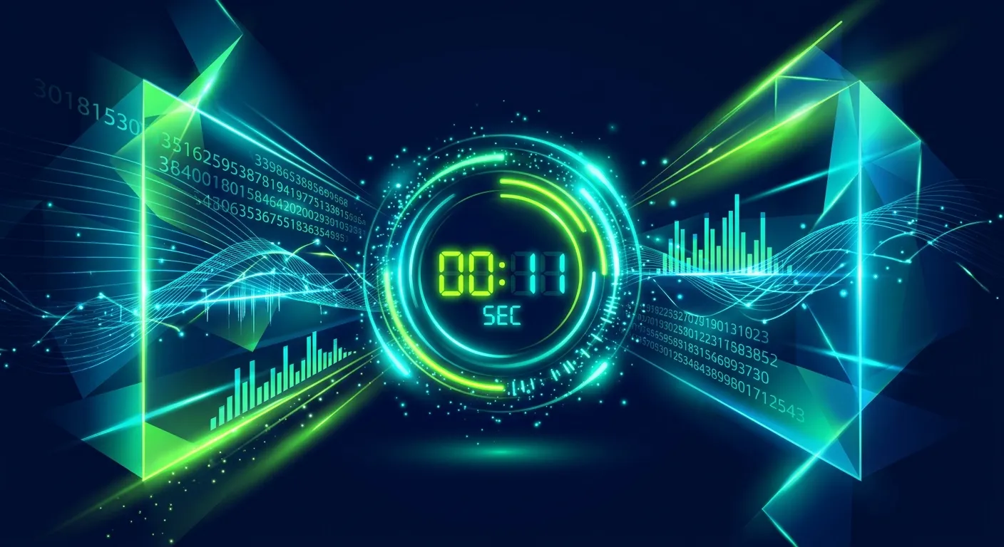 Ilustrasi konsep detik 11 slot dan kronometer digital analisis waktu